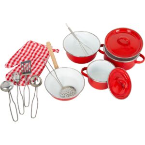 Small Foot metalen Rode pannen set, kookgerei voor kinderen, rollenspel vanaf 3 jaar