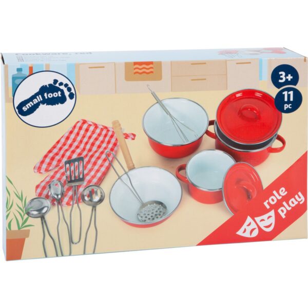 Small Foot metalen Rode pannen set, kookgerei voor kinderen, rollenspel vanaf 3 jaar
