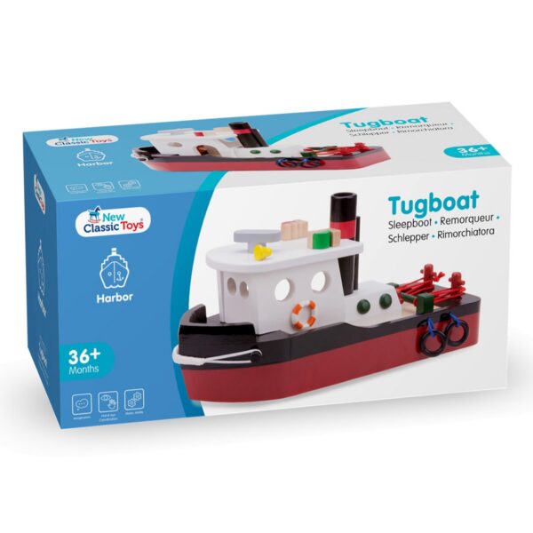 New Classic Toys Sleepboot – houten havenboot voor kinderen in de doos