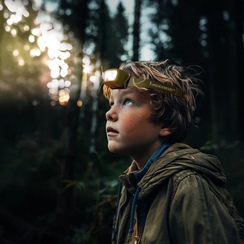 kamperen-met-hoofdlamp-huckleberry-buitenspelen-hetspeellab.jpg Kind draagt Huckleberry hoofdlamp tijdens nachtelijke speurtocht in de tuin