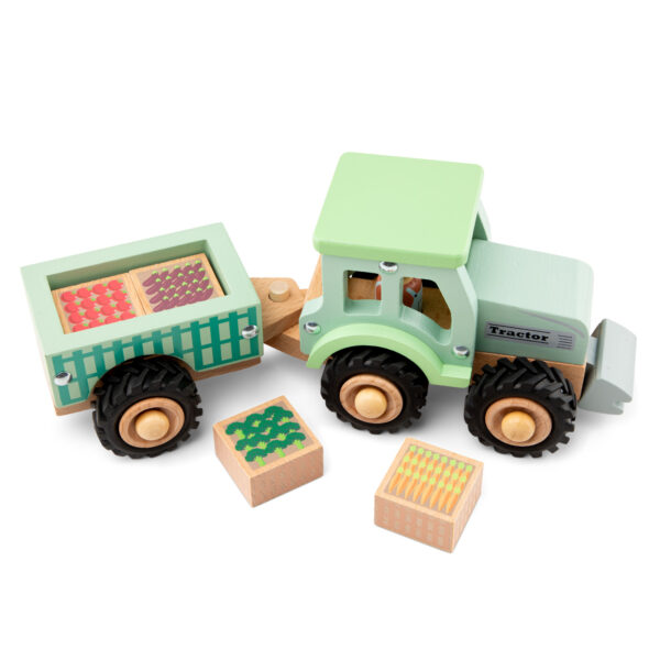 New Classic Toys houten tractor met aanhanger en groente