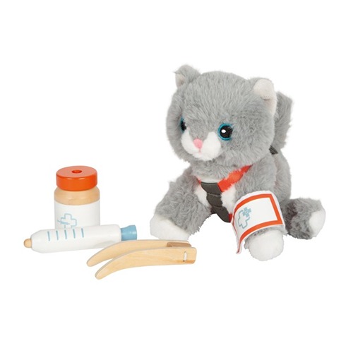 Small Foot poes met dierenartsset duurzaam en educatief speelgoed