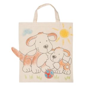 Katoenen Goki draagtas met hond en puppy om zelf in te kleuren het speellab