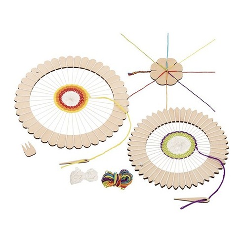Goki houten weefgetouw rond met vlechtbloem voor creatief knutselen