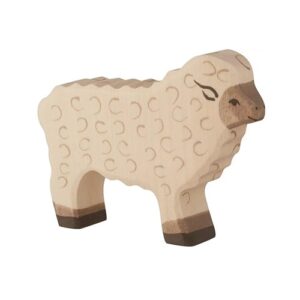 Van duurzaam hout handgemaakte schaap waldorf geinspiteerd van Holztiger bij Het Speellab