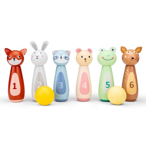 new-classic-toys-woet-houten-educatief-kegelspel-kinderen- FSC houten bowling speelgoed met dierfiguren – Woet speelgoed