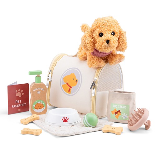 Speellab foto van de Woet knuffelhond en verzorgingsaccessoires