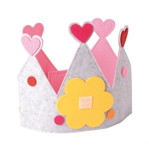 Gedetaillerde foto van rose vilten feestkroon roset met klittenband voor de cijfers