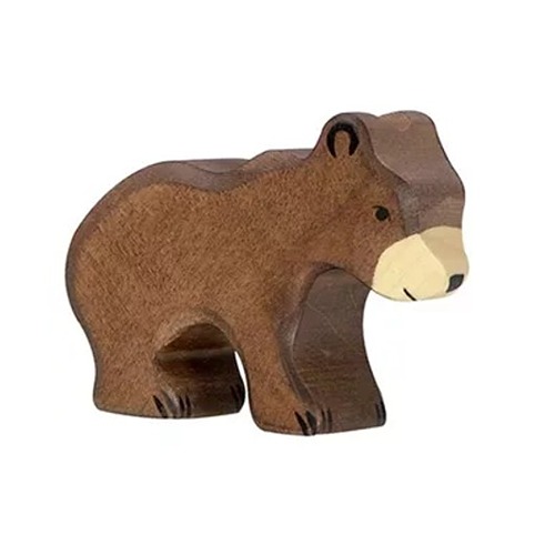Houten handgemaakt dierfiguur kleine beer voor open einde spel. Duurzaam en fantasierijk speelgoed van Holztiger bij Het Speellab