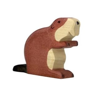 Holztiger-bever-houten-dier-10cm-80130 Houten handgemaakt dierfiguur Bever voor open einde spel. Duurzaam en fantasierijk speelgoed van Holztiger bij Het Speellab