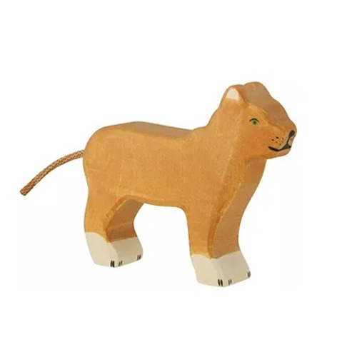 Houten handgemaakt dierfiguur leeuwin voor open einde spel. Duurzaam en fantasierijk speelgoed van Holztiger bij Het Speellab