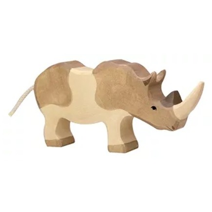 Holztiger-neushoorn-houten-dier-20cm-80158 Houten handgemaakt dierfiguur Neushoorn voor open einde spel. Duurzaam en fantasierijk speelgoed van Holztiger bij Het Speellab