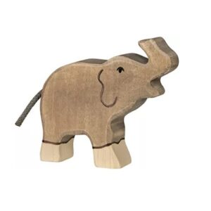 Holztiger-olifant-klein-slurf-omhoog-houten-dier-12cm-80150 Houten handgemaakt dierfiguur Olifant slurf omhoog voor open einde spel. Duurzaam en fantasierijk speelgoed van Holztiger bij Het Speellab