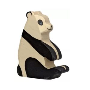 Holztiger-pandabeer-zittend-houten-dier-10cm-80191 Houten handgemaakt dierfiguur Pandabeer voor open einde spel. Duurzaam en fantasierijk speelgoed van Holztiger bij Het Speellab