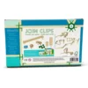 Houten-knikkerbaan-uitbreidingsset-hetspeellab een houten knikkerbaan met de JOIN CLIPS uitbreidingsset en gekleurde verbindingsclips.
