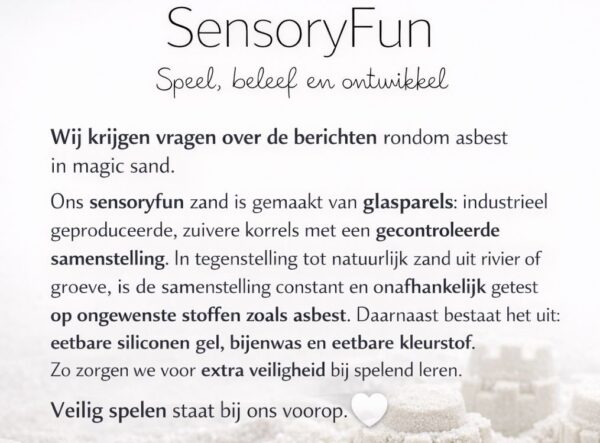 bericht sensoryfun veiligheid SensoryFun Geel Magic Sand, kinetisch zand