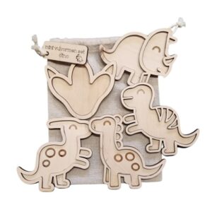 kiddi-minivulvorm-hout-dino-hetspeellab kiddi jute opbergzak met 5 houten dino vulvormen