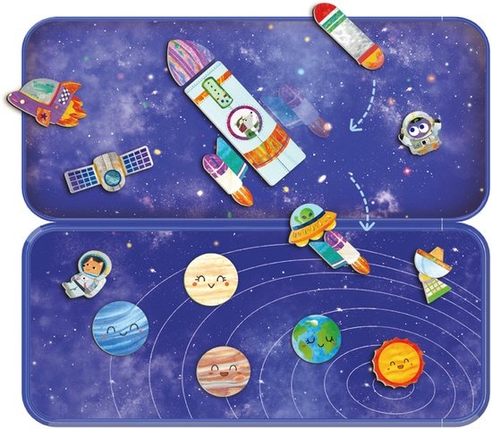 MierEdu space magneetspel compact reisspeelgoed met planeten en astronauten