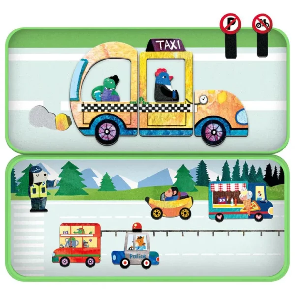 MierEdu Magnetische Puzzeldoos Voertuigen – Creatief Speelgoed voor Onderweg & Thuis